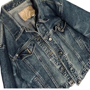Vintage Liz Claiborne Denim Trucker Jacket Women’s Large 90s Distressed Mexico